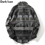 Dark Icon Geometric Stripe Shirts Men Women Long Sleeve Harajuku Woolen Shirts Men Clothing