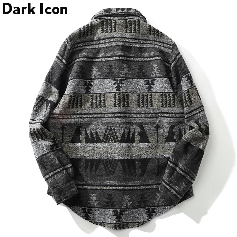 Dark Icon Geometric Stripe Shirts Men Women Long Sleeve Harajuku Woolen Shirts Men Clothing
