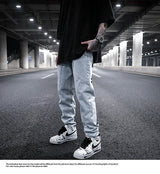 men back letter embroidery denim jean pants fashion slim zipper biker jeans trouser new casual hip hop streetwear pants joggers unique joggers style 1299