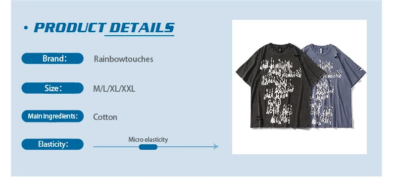 Trapwear Shirt – Rainbowtouches Summer New Unisex High Street Loose Washed To – Urban Streetwear for Men & Women