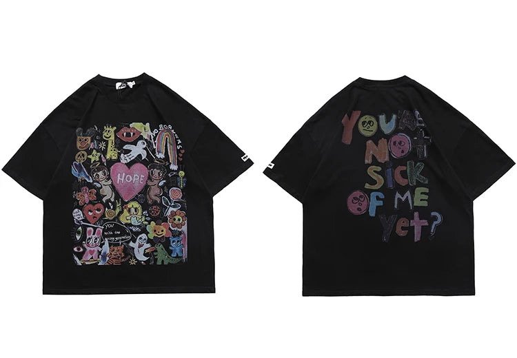 Grunge Vintage t-shirt – Men Oversize T Shirt Hip Hop Streetwear Painting Letter Hear