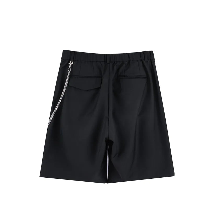 mens shorts summer casual black zipper elastic waist straight short pants with chain new hip hop streetwear loose shorts joggers unique joggers style 2352
