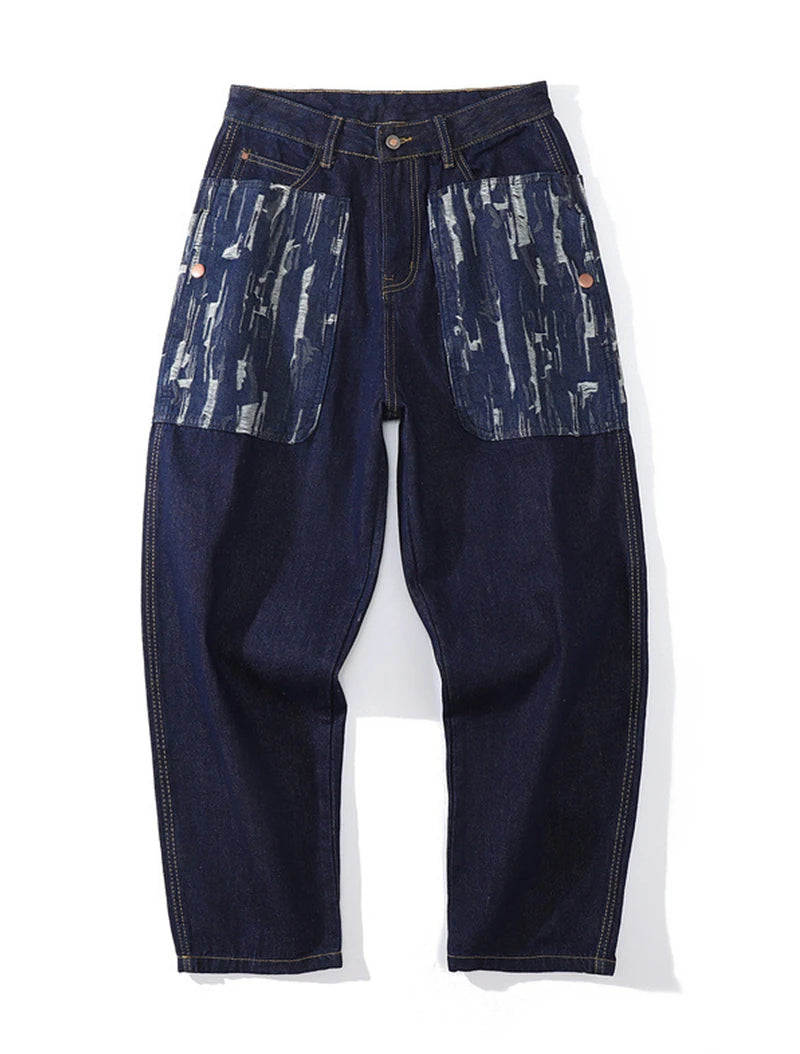 rainbowtouches fashion brand mens jeans high street pants print design long trousers loose straight vintage style boy wide legs unique jeans style 5344