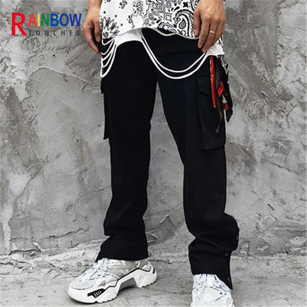 rainbowtouches new fashion classic brand mens cargo pants big pocket design trousers loose straight high street style overalls military streetwear pants