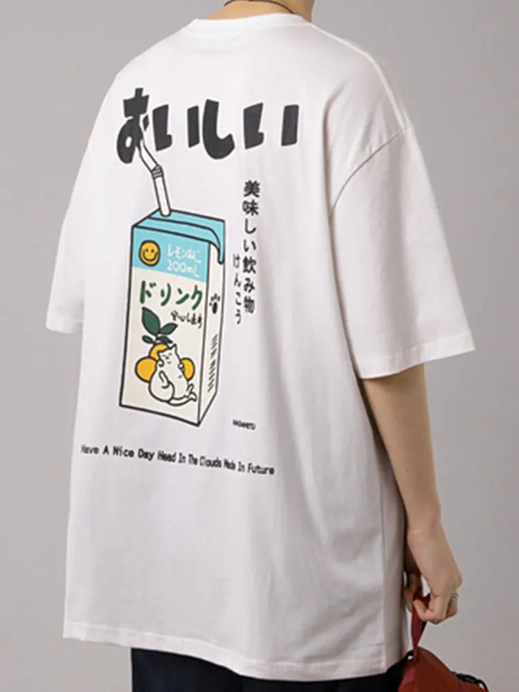 Anime Aesthetic Tee – Gonthwid T Shirt Streetwear Harajuku Japanese Milk Print Tee – Urban Streetwear for Men & Women