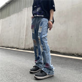 fashion back letters printed denim flare jeans mens zipper straight trouser hip hop destroy holes streetwear jean pants joggers unique joggers style 183