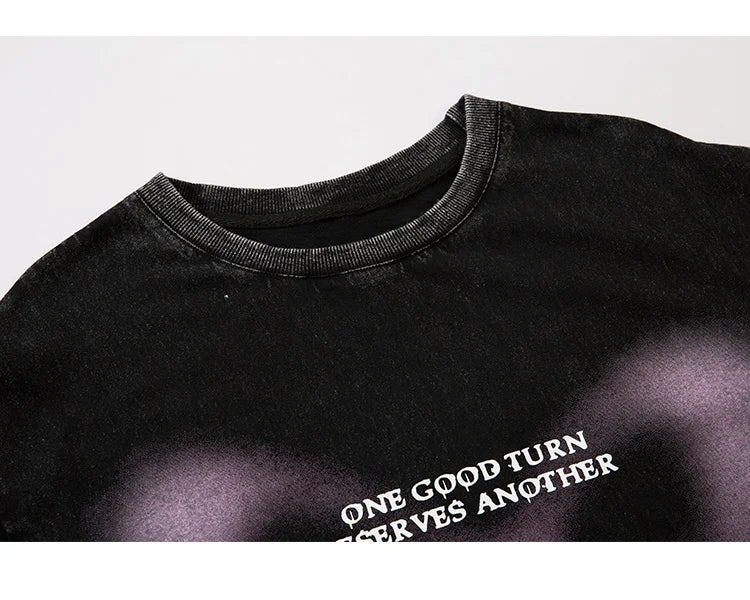 Sadcore Oversized shirt – Aolamegs Butterfly Inkjet Letter Print Washed T Shirt Men Sh