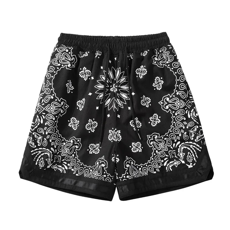 Hip Hop Loose Shorts Fashion Harajuku Printed Shorts Mens Summer Casual Elastic Waist Drewstring Streetwear Sportswear Joggers