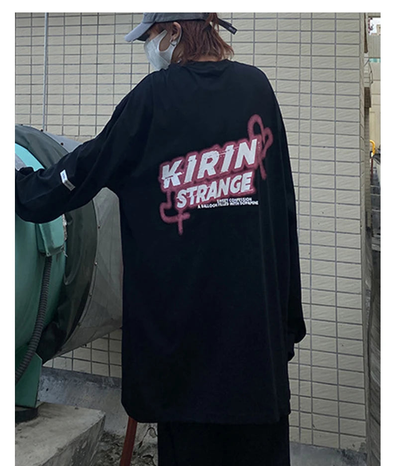 Cyberpunk Graphic Tee – Rainbowtouches 2021 Menswear Trend Long Sleeve Fall Shoulder – Modern Streetwear for Everyone