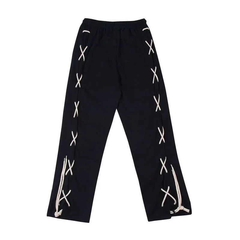 hip hop loose fit elastic waist pants fashion side reflective cross lines pants mens casual streetwear sportwear pants joggers sporty tapered joggers