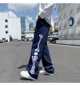 skeleton embroidery straight jean pants couples mopping trousers mens streetwear denim pants mens clothing jeans for men baggy unique jeans style 2818