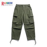 rainbowtouches high street overalls mens big pocket straight pants ins trendy hip hop loose casual close up wide leg trousers unique default style 4897