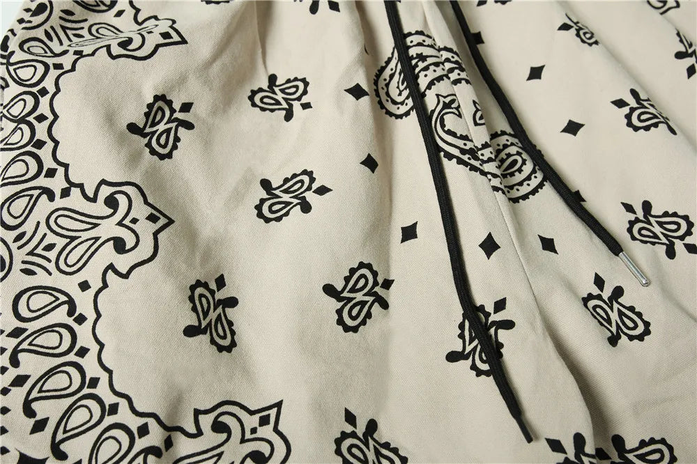 Mens Paisley Printed Hip Hop Loose Shorts Elastic Waist Sweat Shorts Casual Harajuku Drawstring Streetwear Sportswear Joggers