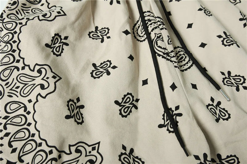Mens Paisley Printed Hip Hop Loose Shorts Elastic Waist Sweat Shorts Casual Harajuku Drawstring Streetwear Sportswear Joggers