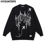 hip hop letter knitted oversize sweater men harajuku o neck long sleeve pullover streetwear casual loose sweater jumper knitwear - graphic printed hoodie for men and women, urban fashion pullover, anime inspired graphic hoodie