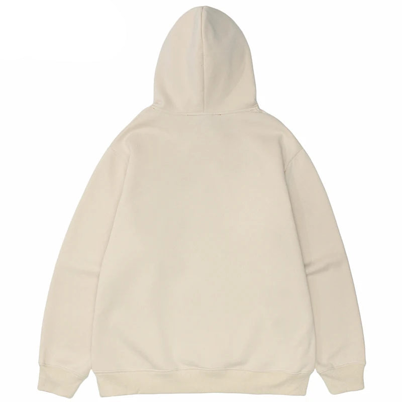Men Hip Hop Streetwear Hoodie Sweatshirt Funny Bear Japanese Kanji Pul