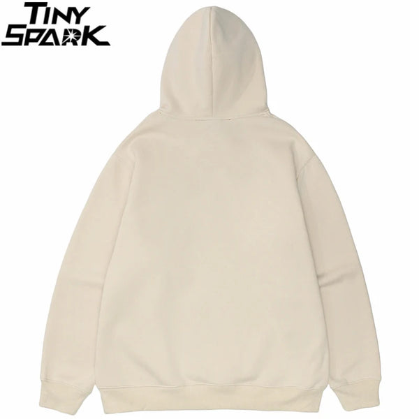 Men Hip Hop Streetwear Hoodie Sweatshirt Funny Bear Japanese Kanji Pul
