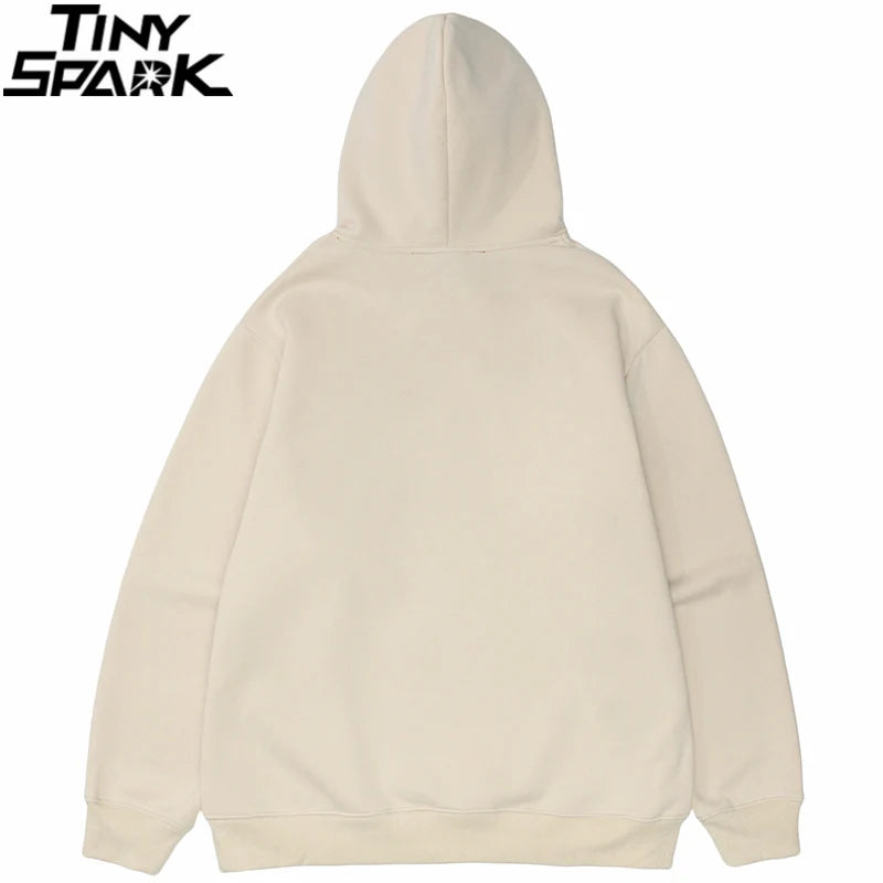 Men Hip Hop Streetwear Hoodie Sweatshirt Funny Bear Japanese Kanji Pul