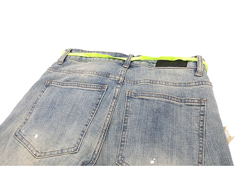 high street knee hole with chain ripped biker jeans mens slim fit denim pants autumn new streetwear casual hip hop pants joggers unique joggers style 4277