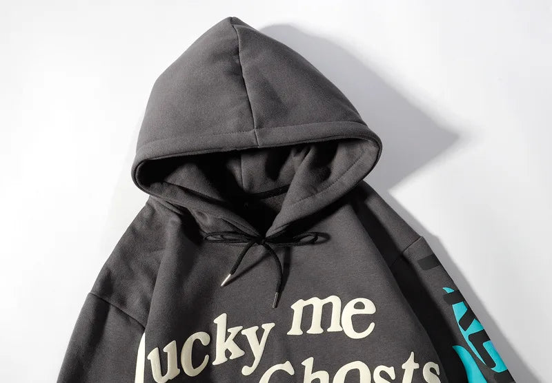 Graffiti Letter Foam Fleece Baggy Sweatshirts Mens Oversized High Street