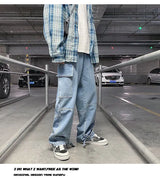 men jeans wide leg denim pants loose straight baggy mens jeans hip hop streetwear skateboard neutral denim trousers cargo jeans unique cargo style 2661