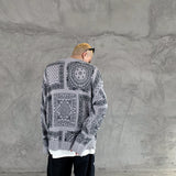 hip hop paisley printed ripped knitted holes sweater mens autumn winter long sleeve pullover streetwear loose sweaters clothing urban wear with bold artwork, high quality cotton pullover, unique limited edition hoodie