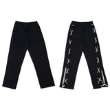 hip hop loose fit elastic waist pants fashion side reflective cross lines pants mens casual streetwear sportwear pants joggers unique joggers style 5486