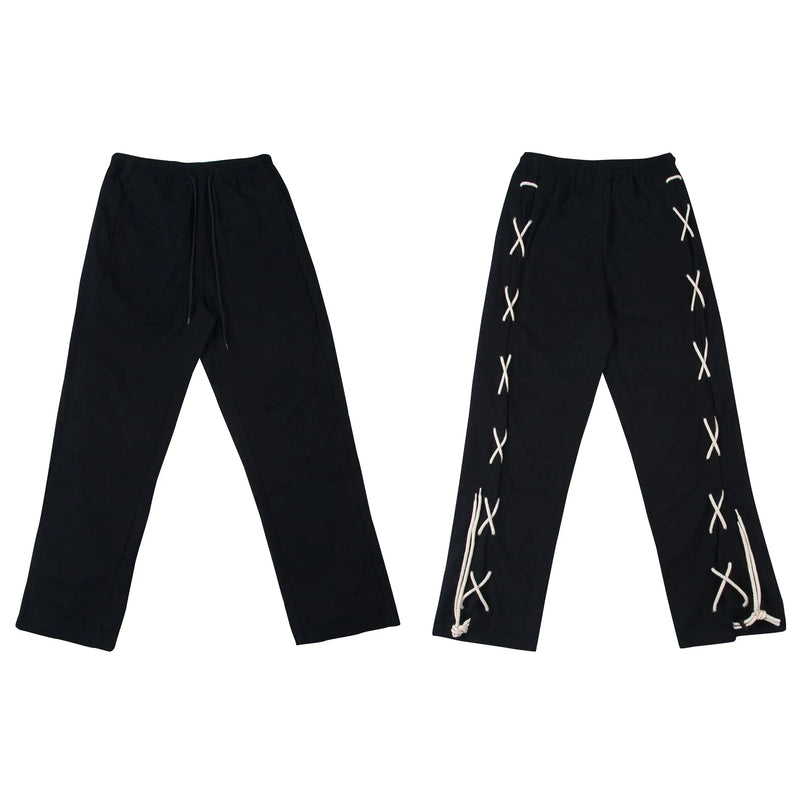 hip hop loose fit elastic waist pants fashion side reflective cross lines pants mens casual streetwear sportwear pants joggers unique joggers style 5486