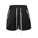 Men Hip Hop Loose Shorts Elastic Waist Shorts Fashion Satin Shorts Zipper Pocket Casual Drewstring Streetwear Sportswear Joggers