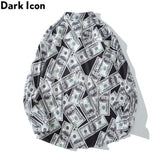 Dark Icon US Dollar Full Printed Shirts Men Turn-down Collar Casual Men's Shirt Logn Sleeve Man Clothing