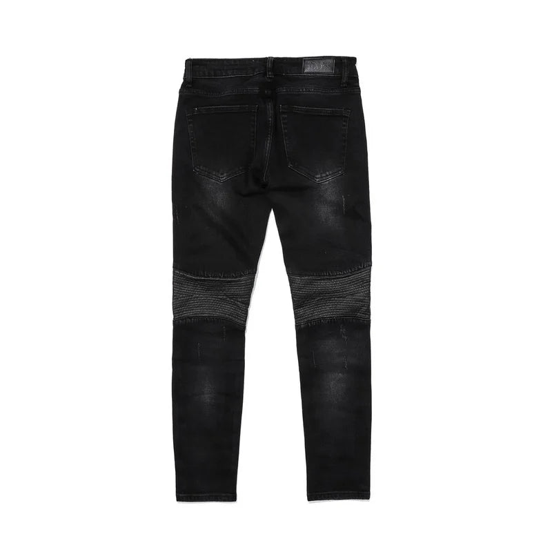 knee zipper hole patckwork skinny denim jeans men casual slim biker trousers jeans fashion streetwear hip hop jean pants joggers unique joggers style 1045