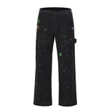 2023 streetwear graffiti cargo flared jeans khaki black splash ink wide leg denim pant hip hop cargo trousers jean men unique cargo style 5163