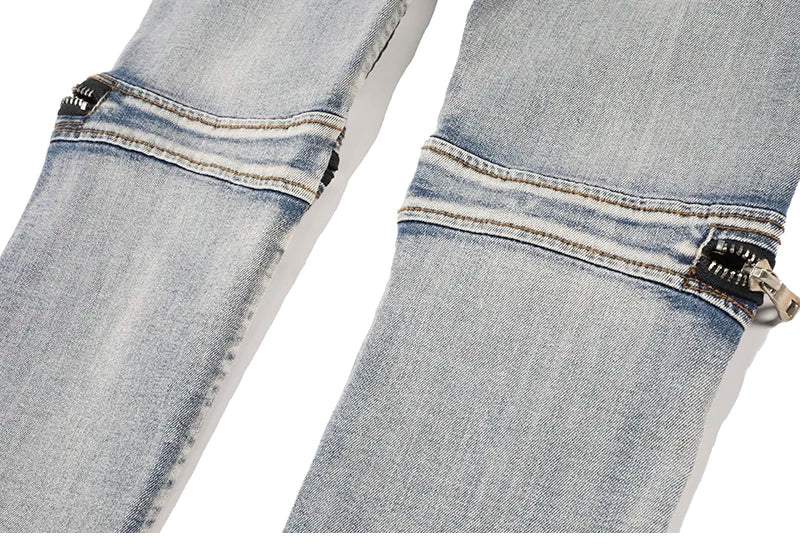 high street pu leather zippers patchwork biker jeans mens stretch denim slim jean pants motorcycle slim trousers hip hop pants unique jeans style 2327