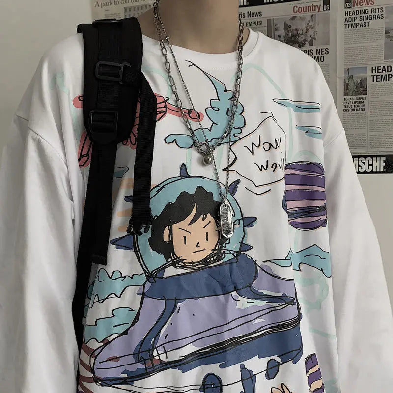 Y2k Oversized shirt – Men Long Sleeve T Shirts Autumn Print Gothic Vintage Ulzzang