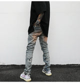 bottom zipper destroyed jeans skinny jeans ripped slim men biker jeans fashion graffiti printed streetwear hip hop pants joggers unique joggers style 656