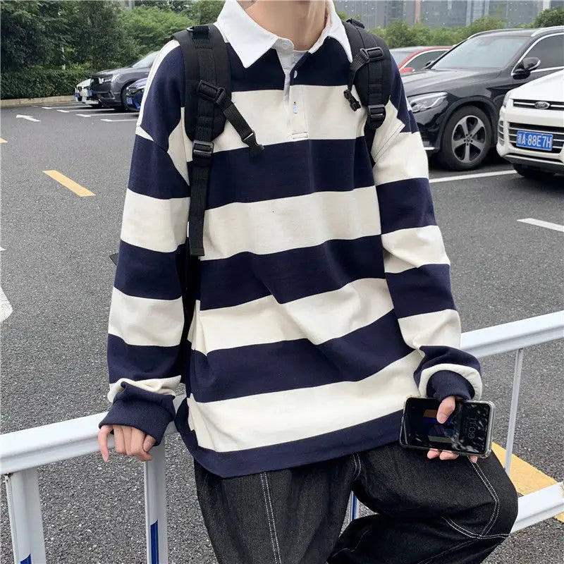 Autumn Lapel Hoodie Mens Fashion Hit Color Casual Striped Hoodies Mens