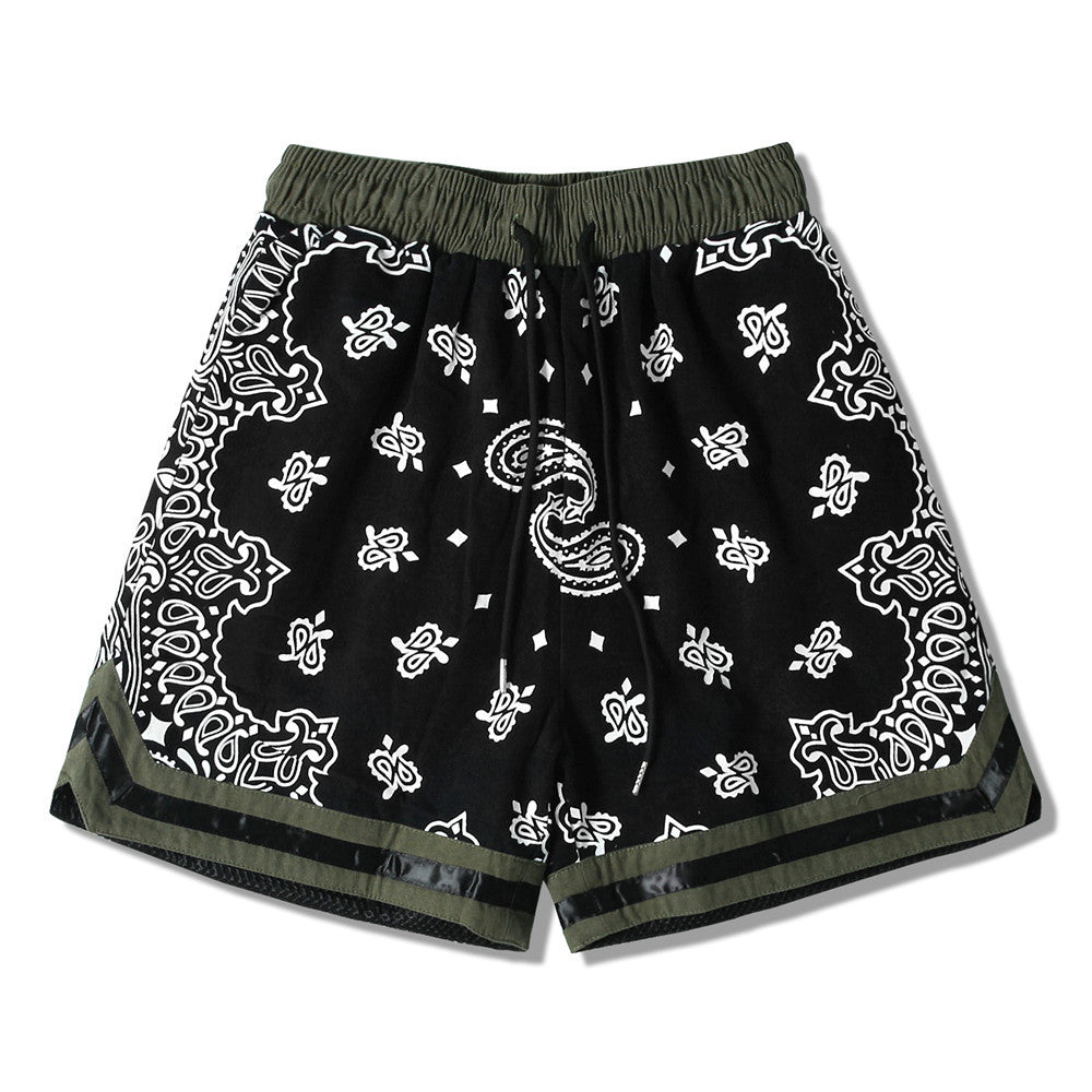 Mens Paisley Printed Hip Hop Loose Shorts Elastic Waist Sweat Shorts Casual Harajuku Drawstring Streetwear Sportswear Joggers