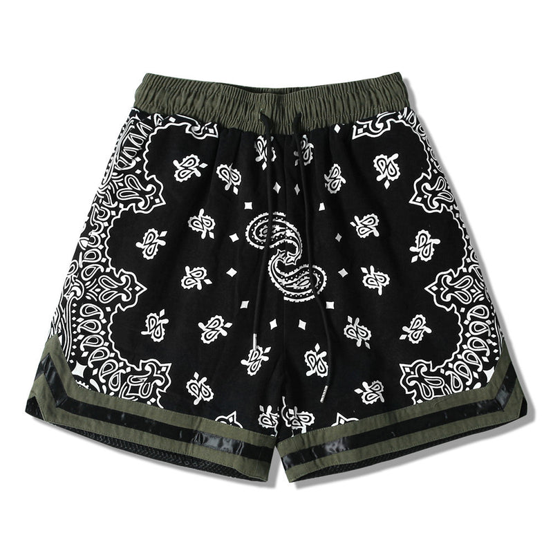 Mens Paisley Printed Hip Hop Loose Shorts Elastic Waist Sweat Shorts Casual Harajuku Drawstring Streetwear Sportswear Joggers