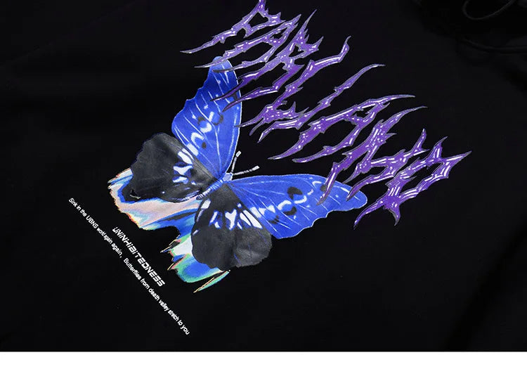 Men Hip Hop Hoodie Sweatshirt Butterfly Streetwear Harajuku Hoodie Pul