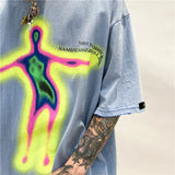 Vaporwave Aesthetic print tee – Distorted Portrait Printing Short Sleeved T Shirt Hip Hop Su