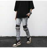 high street pu leather zippers patchwork biker jeans mens stretch denim slim jean pants motorcycle slim trousers hip hop pants unique jeans style 2314