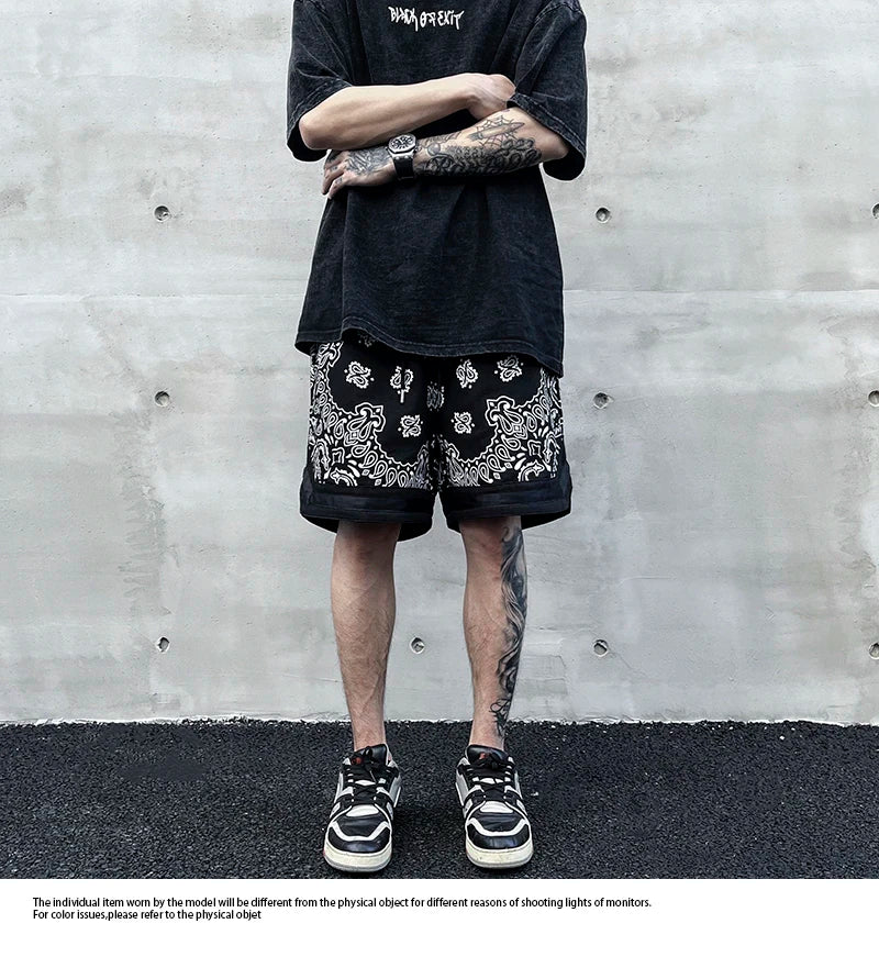 Hip Hop Loose Shorts Fashion Harajuku Printed Shorts Mens Summer Casual Elastic Waist Drewstring Streetwear Sportswear Joggers