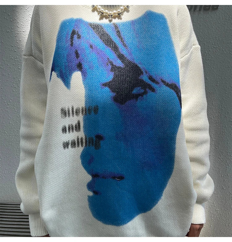 men knitted sweater harajuku printed oversized sweater new casual o neck long sleeve pullover streetwear loose sweaters clothing high quality cotton pullover, oversized graphic print design, aesthetic street look hoodie
