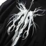 Aolamegs Punk Graphic Print Zipper Ribbon Hooded Hoodie Men Casual Bla