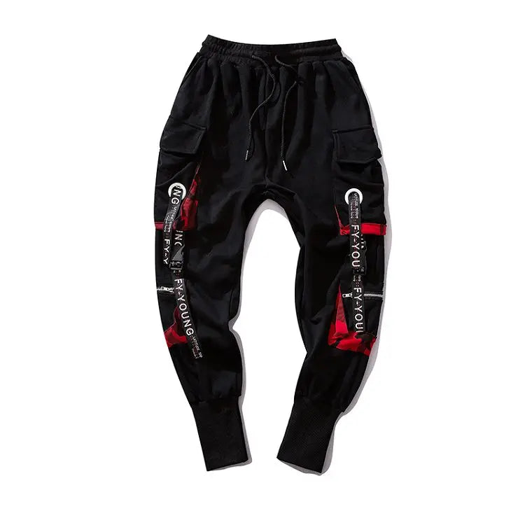 men hip hop black cargo pants joggers sweatpants overalls men ribbons streetwear harem pants women fashions trousers unique joggers style 2703