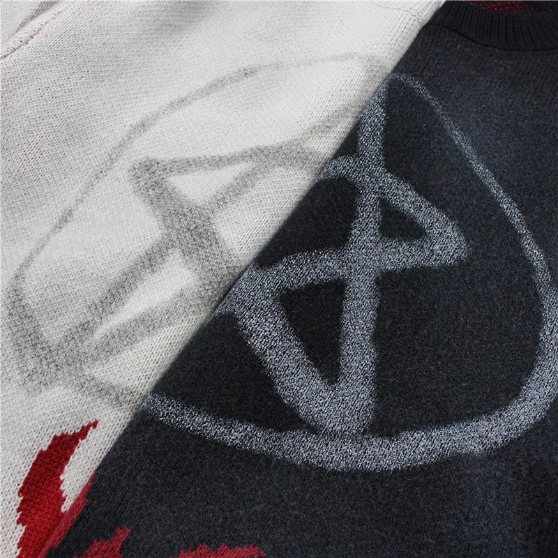 mens sweaters fashion fire harajuku sweaters casual long sleeve knitted sweater ripped holes cotton pullover jumpers man sweater Y2K vintage urban hoodie, oversized graphic print design, trendy hip hop style outerwear
