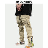 mens high street loose fit elastic waist pants bottom zipper patchwork cargo pants hip hop drawstring sportwear pants joggers sporty tapered joggers