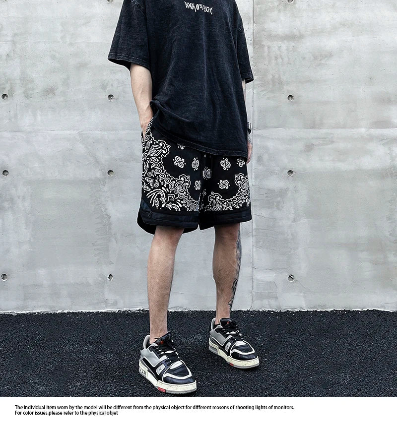 Hip Hop Loose Shorts Fashion Harajuku Printed Shorts Mens Summer Casual Elastic Waist Drewstring Streetwear Sportswear Joggers