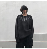 high street vintage wash sweater men graffiti loose knitted pullover long sleeve hip hop oversize sweater casual jumper knitwear - Y2K grunge street style, soft fleece-lined outerwear, high quality cotton hoodie
