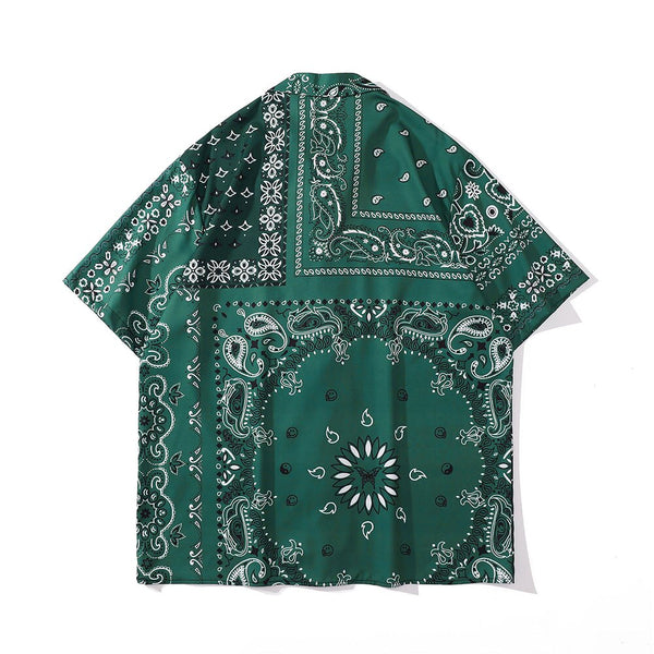 "Bandana Green" Unisex Men Women Graphic Streetwear Button Shirt Daulet Apparel